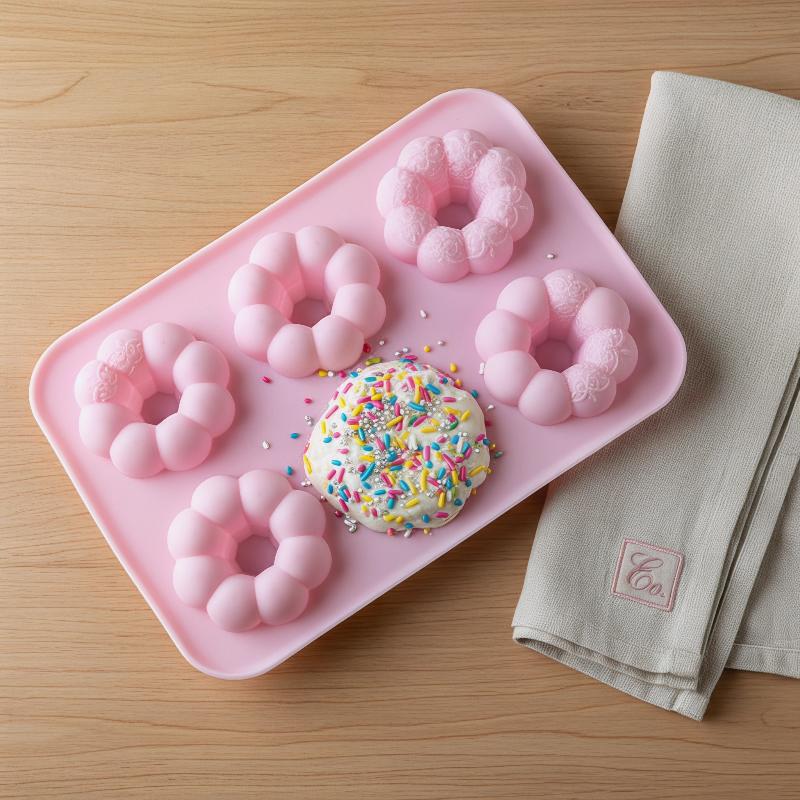 Reusable Flower Silicone Donut Baking Mold 6 Cavity Heat Resistant for Fondant Cake Chocolate Party Pastry