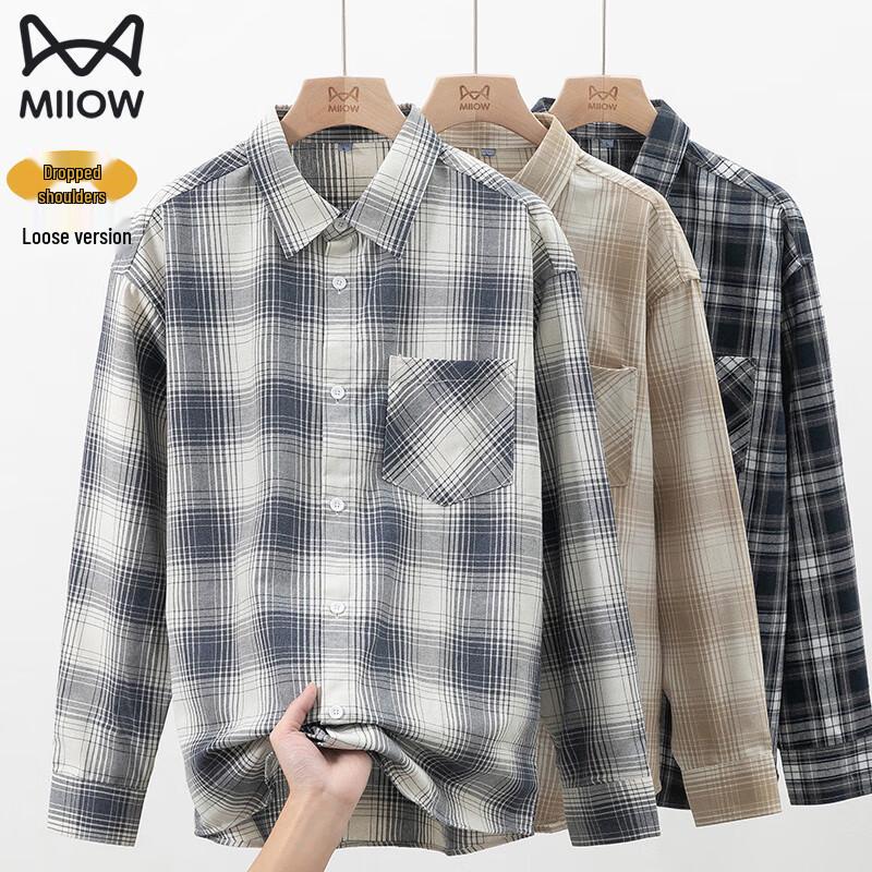 MiiOW Men s Casual Plaid Long Sleeve Shirt XL