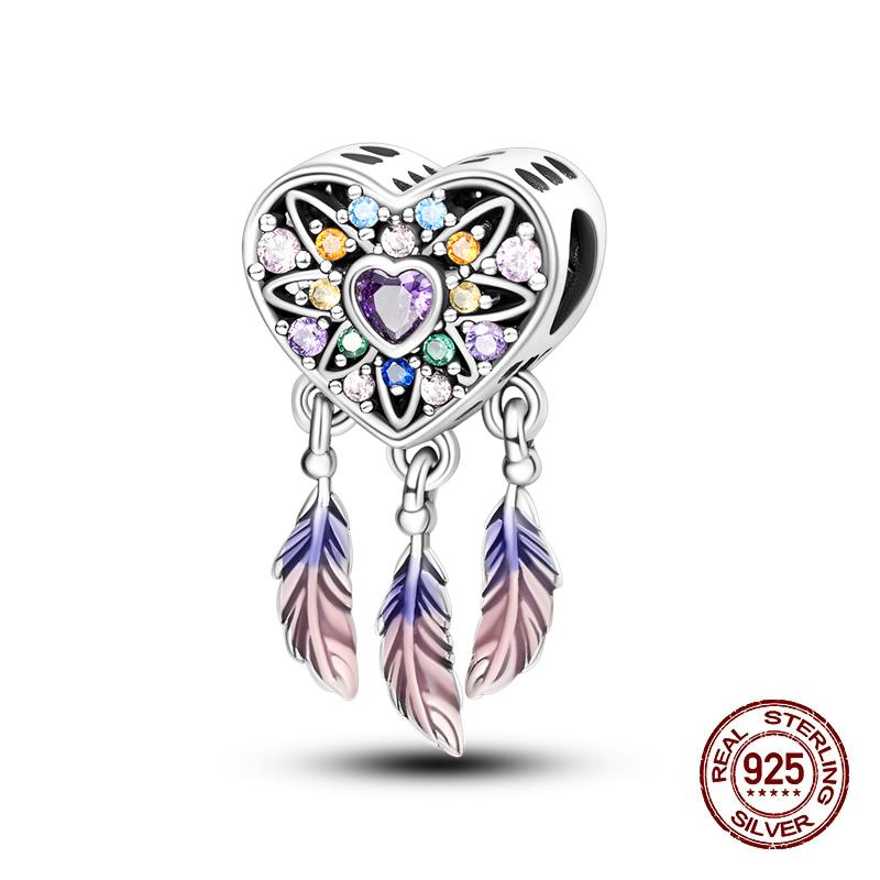 Fashion Copper Feather Colorful Luminous Dreamcatcher Charms Bead Fit Original Bracelets Exquisite Diy Jewelry Gift