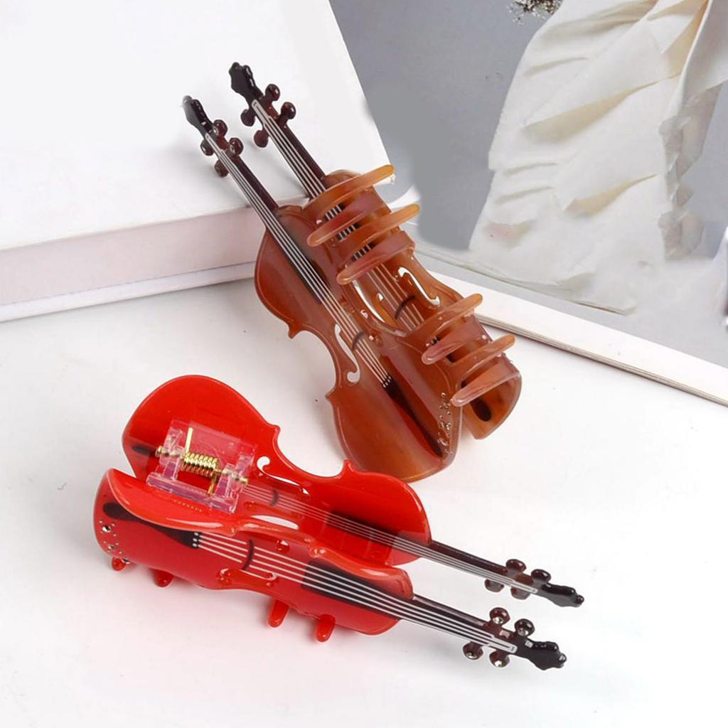 Elegant Violin Hair Clip With Wood Grain Finish Acetate Material For Women Girls Daily Use And Music Themed Events