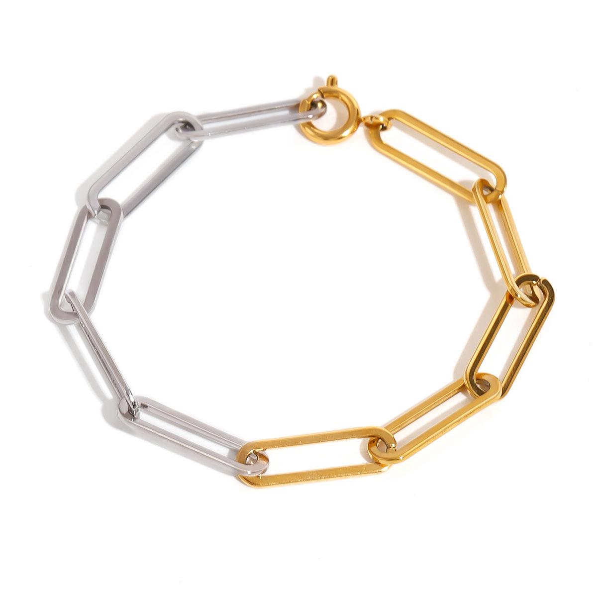 Yori Gold Silver Mix Color Block Paperclip Chain Bracelet Waterproof Stainless Steel Arrivals Popular Jewelry Wholesale золотистый