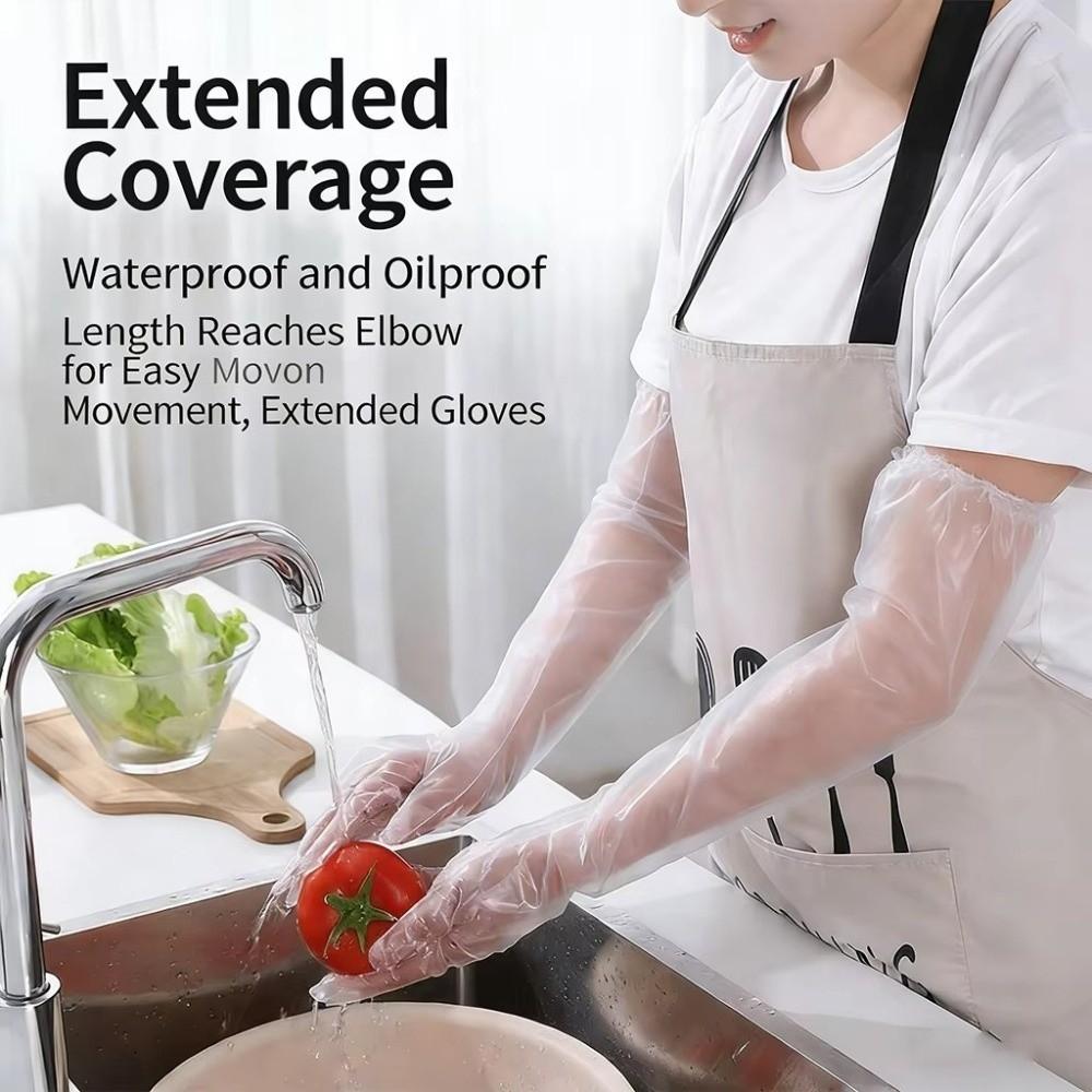 Transparent Disposable Hand Sleeves Non-Slip Cleaning Long Gloves Disposable Gloves for Kitchen
