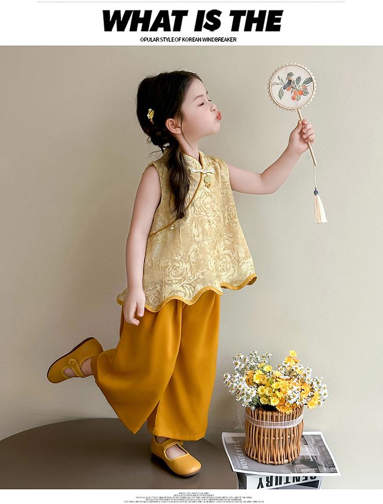 Girls' Summer Style Chinese Style Set 2026 New Hanfu Baby New Chinese Style Sleeveless Top Wide Leg Pants Summer Tang Dress