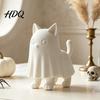 Indoor Seasonal Ornament Ghost Cat Figurine 3D Printed Cute Cloak Kitty Sculpture Minimalist Halloween Lover Gift Idea Tabletop Decor DIY