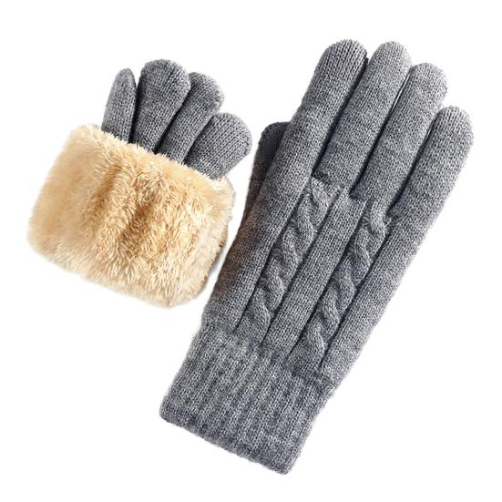 Women Winter Knitted Gloves Thick Fleece Lined Warm Gloves Solid Color Touch Screen Gloves for Driving Golfing Fishing Hiking