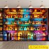 2D flaches Banner, farbenfroher Polyester-Foto-Hintergrund - Bar-Display-Ständer-Design kombiniert mit bunten Flaschen