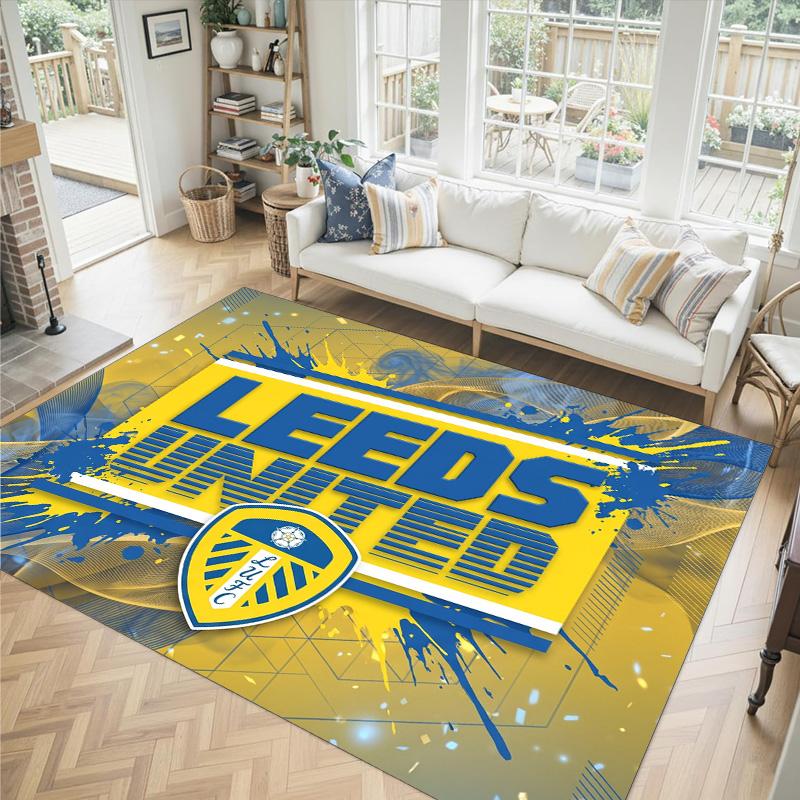 Leeds United Football Design Crystal Velvet Carpet Cozy Non?Slip Printed Rug For Bedroom Living Room Entrance