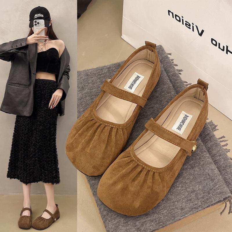 2025 Autumn Women Flat Shoes Fashion Round Toe Shallow Slip On Ladies Red Ballerinas Shoes Soft Flat Heel Mary Jane Shoes