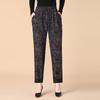 Xiao Fu Senior Women's High-Waisted Loose Floral Fleece-Lined Pants