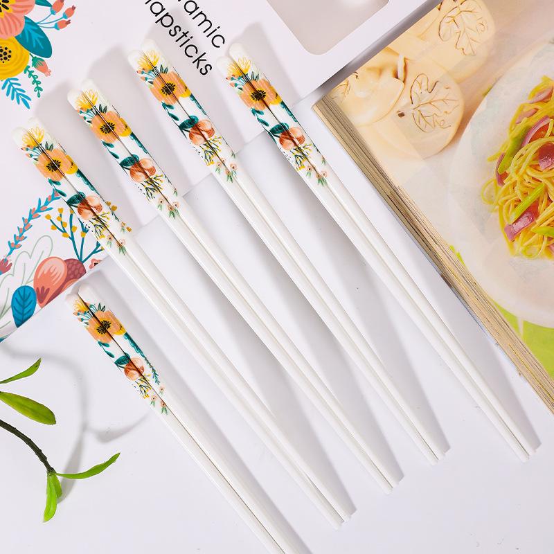5Pairs Ceramic Chopsticks Cute Creative Reusable Chinese Style Non-Slip Chopsticks Household Tableware Kitchen Tools 2025 New