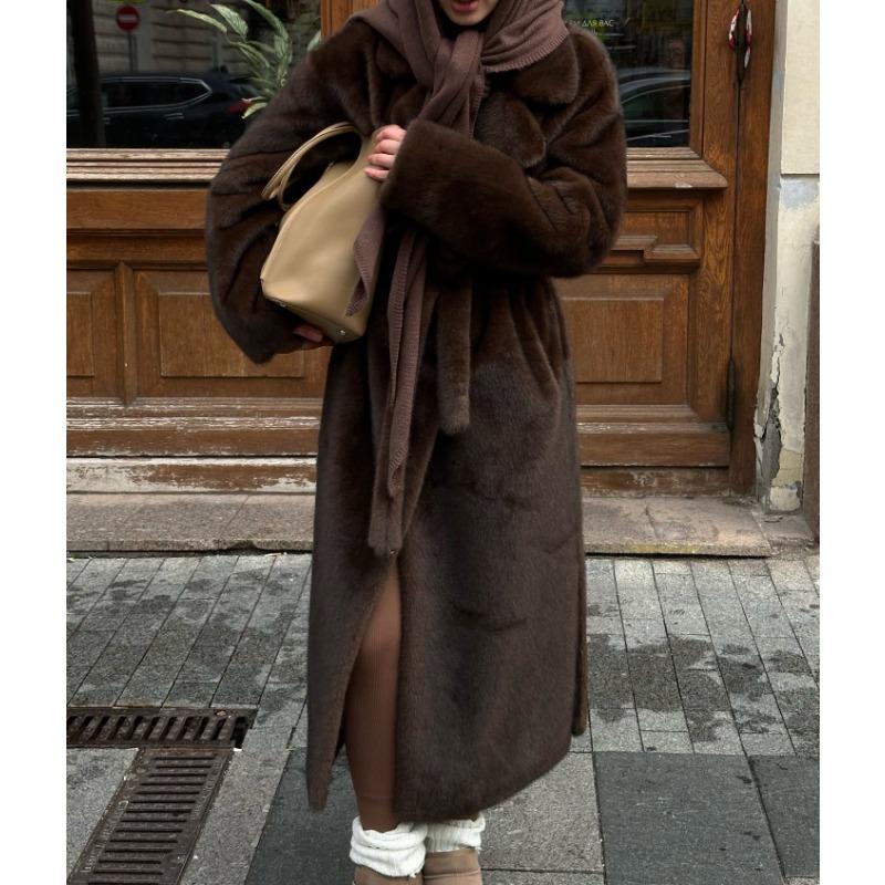 Damen S Faux Fur Langer Mantel Mit Gürtel Dicke Warme Oberbekleidung