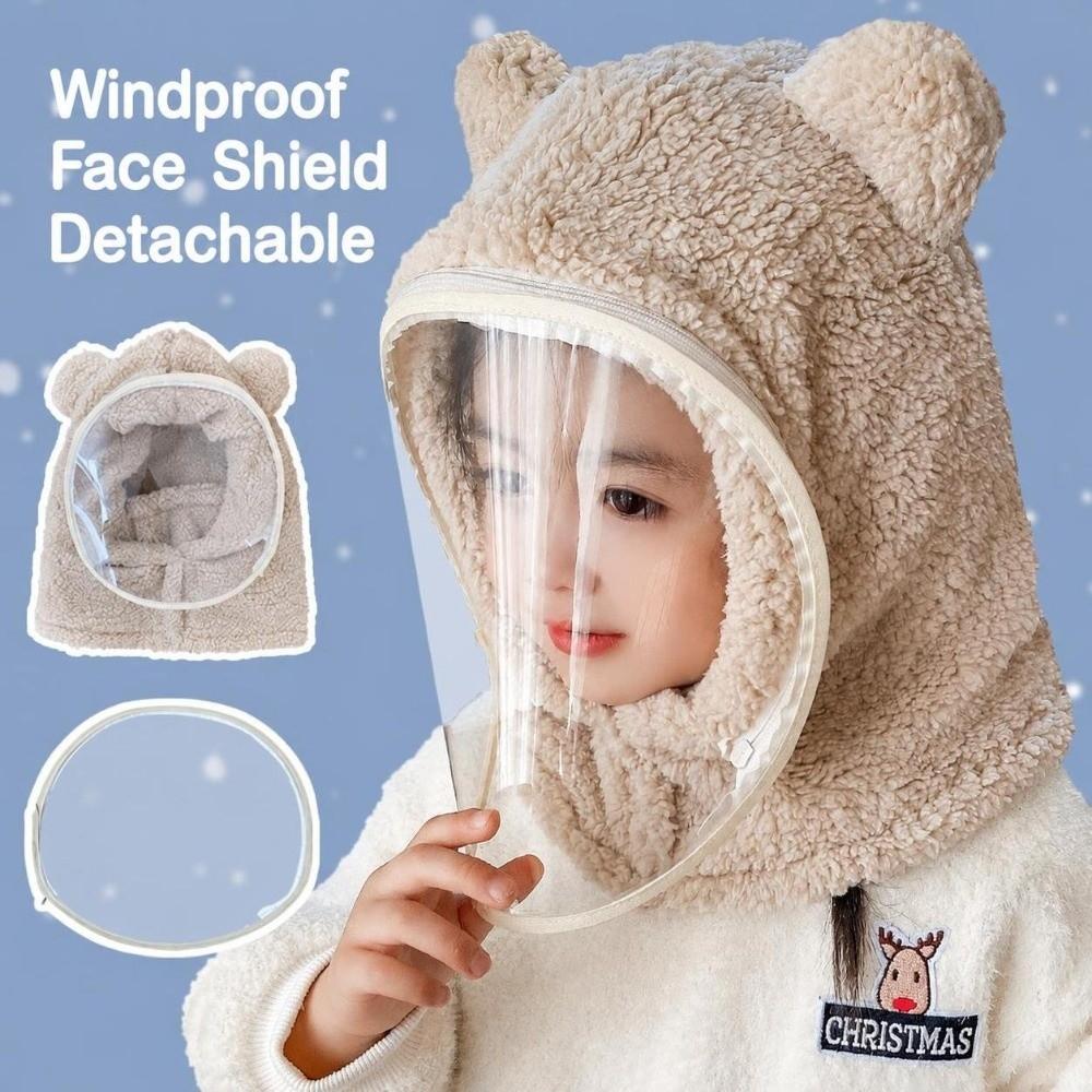 Thickened Integrated Hat Mask Cartoon Bear Windproof Mask Cap Full Face Mask Hat for Kids