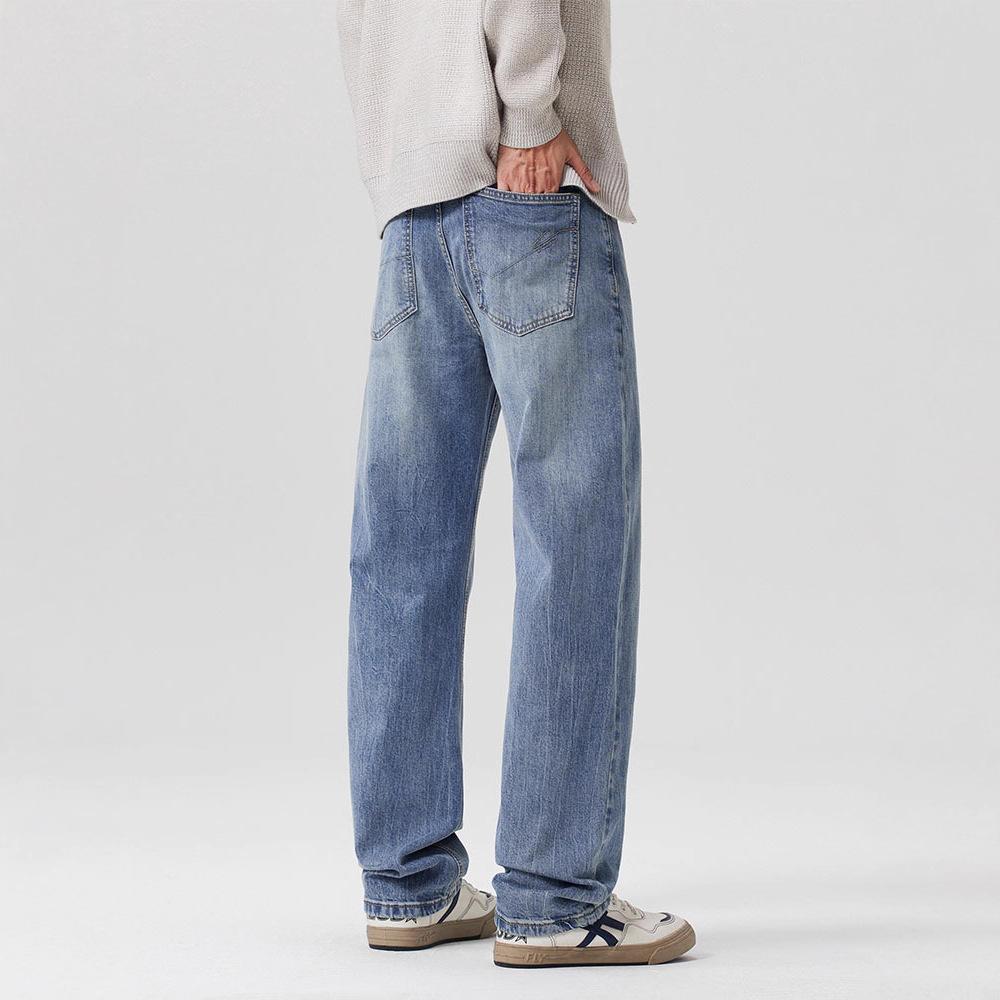 Street style handsome men's elastic denim commuting comfortable loose straight pants wide leg drape trendy jeans