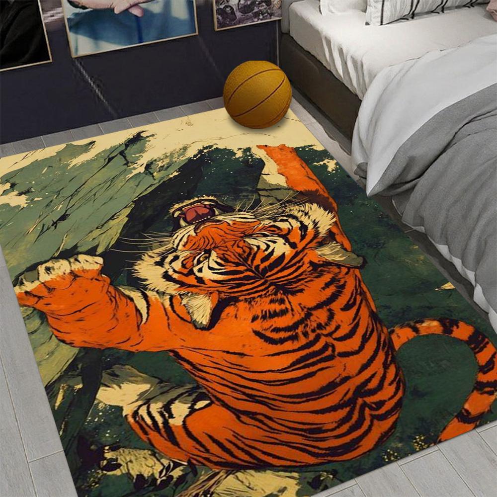 Mighty King of The Forest Tiger Style Large Living Room Carpet Comfortable Soft Fluffy Bedroom Carpet Modern Home Decoration