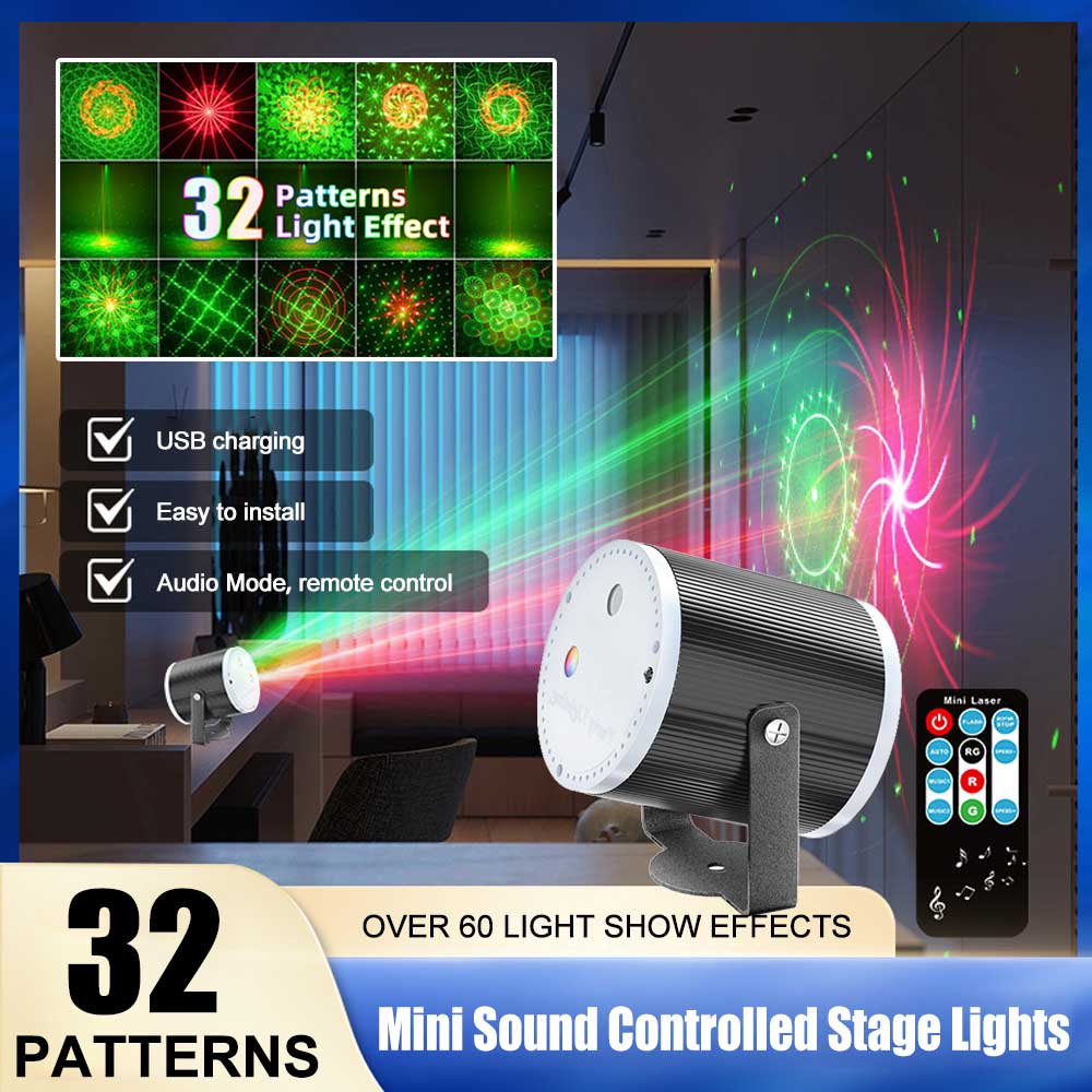 32 Patterns Mini Sound Controlled Stage Lights Party Lights Projector Light Strobe Dj Stage Lights Disco Christmas Decoration