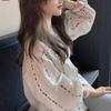 Women's Cotton Linen V-Neck Long Sleeve Blouse - Spring/Autumn Loose Casual Style