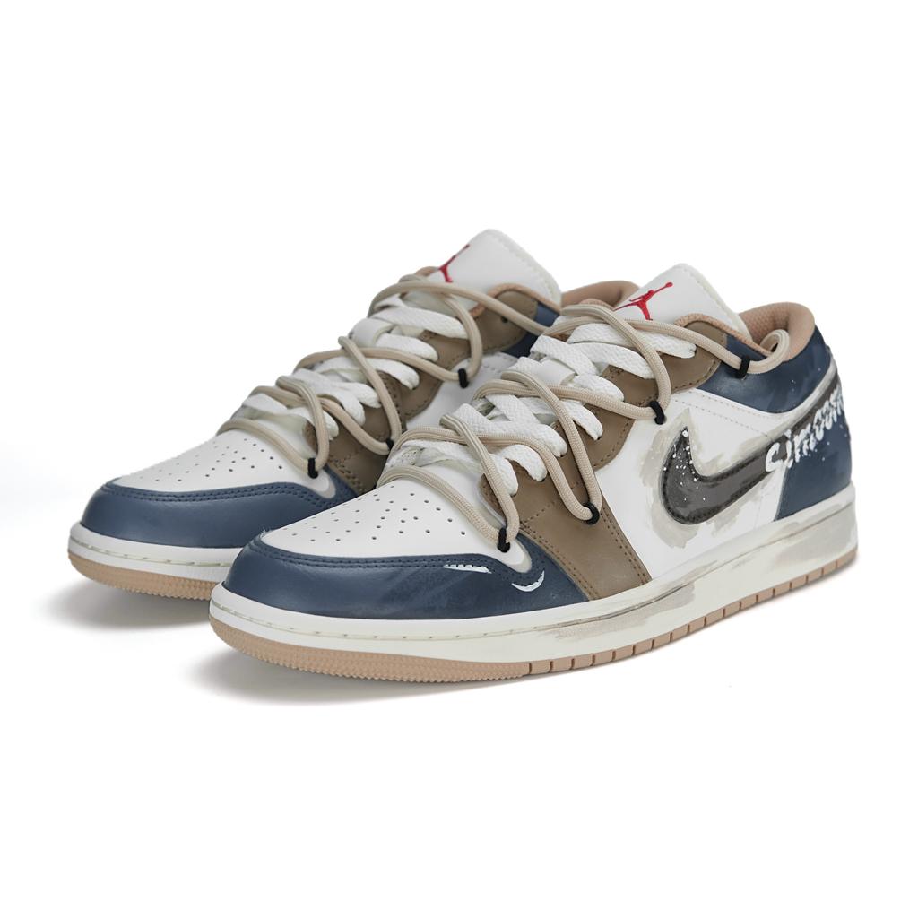 Jordan Air Jordan 1 Dust Sea Wanderer Abrasion Resistant Low Top Skateboard Shoes Men's White Blue 553558-169(team1731-)