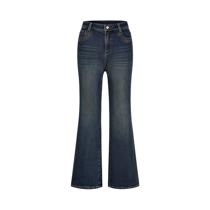 JIUZI Annacoco Women's Retro Fleece-lined Flared Denim Jeans
