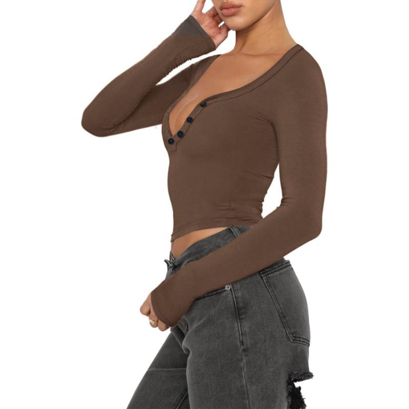 YYFS Women's Fashion Casual Spring Autumn Solid Color Print Long Sleeve V-Neck Blouses & Shirts