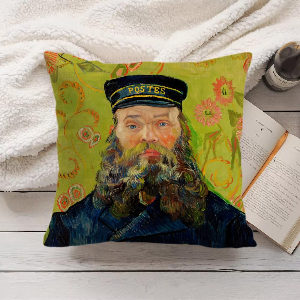 Van Gogh Original Print Cushion Cover Silky Short Plush Invisible Zipper Dustproof Sofa Pillow Case For Home Decor