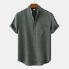Camicia da Uomo in Cotone e Lino Monocolore a Maniche Corte da Uomo