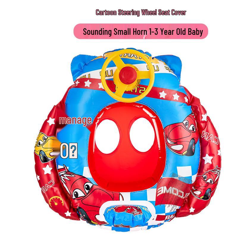 Children's Steering Wheel & Cartoon Seat Ring: Mermaid & Dinosaur Inflatable Swim Toys
