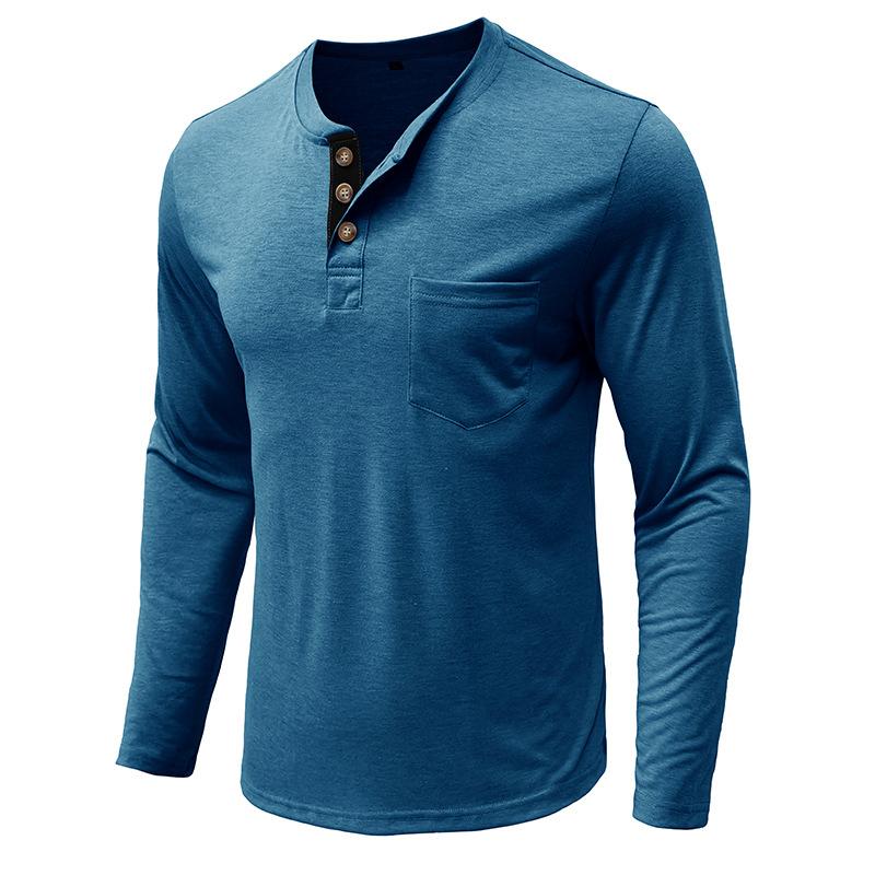 Cămași Henley cu mânecă lungă pentru bărbați, cu buzunar, ocazional, pline de top, de bază, Lenjerie de corp, tricouri cu 3 nasturi, tricou pentru antrenament sportiv Tricou pentru bărbați