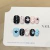 10 Pcs Short Oval Press On Nails Glossy Block Stripes And Star Designs Mix And Match False Nails For Women And Girls