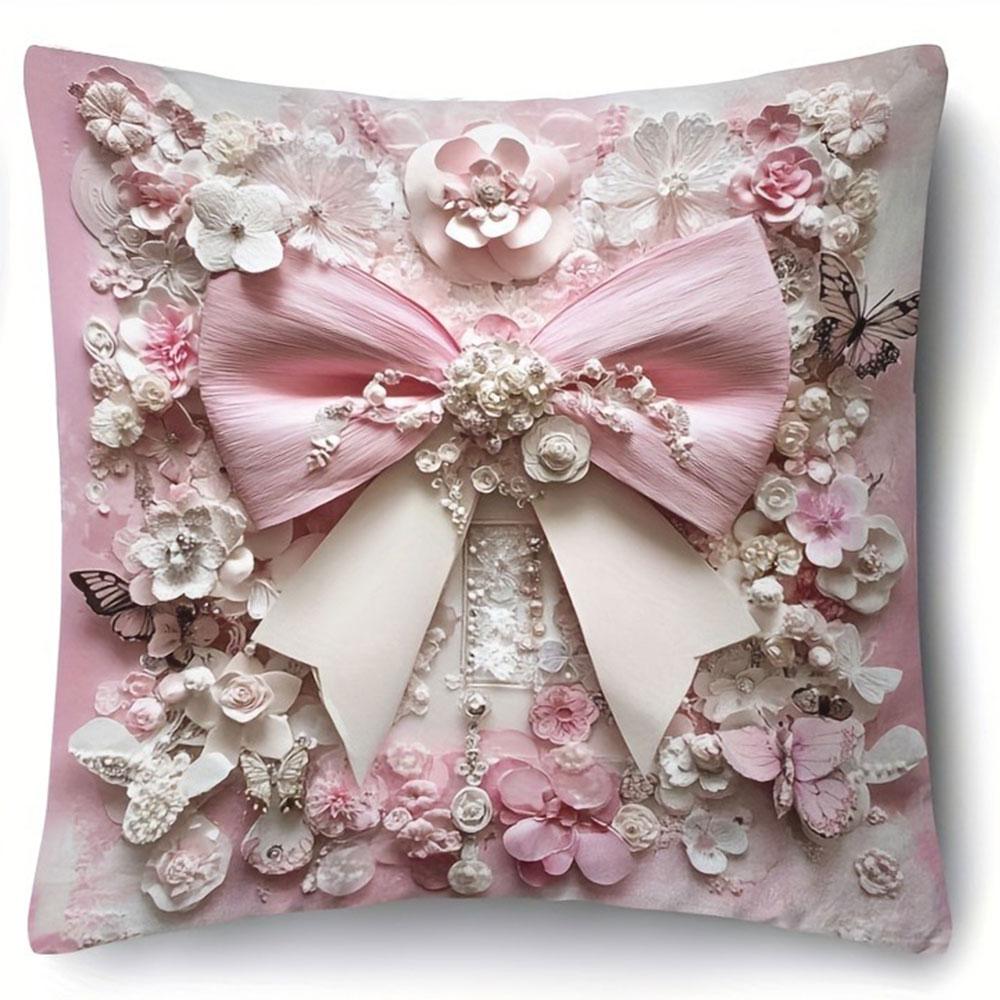 Pink Butterfly Pearl Pattern Home Decor Pillowcase Living Room Sofa Polyester Cushion Cover With Zipper
