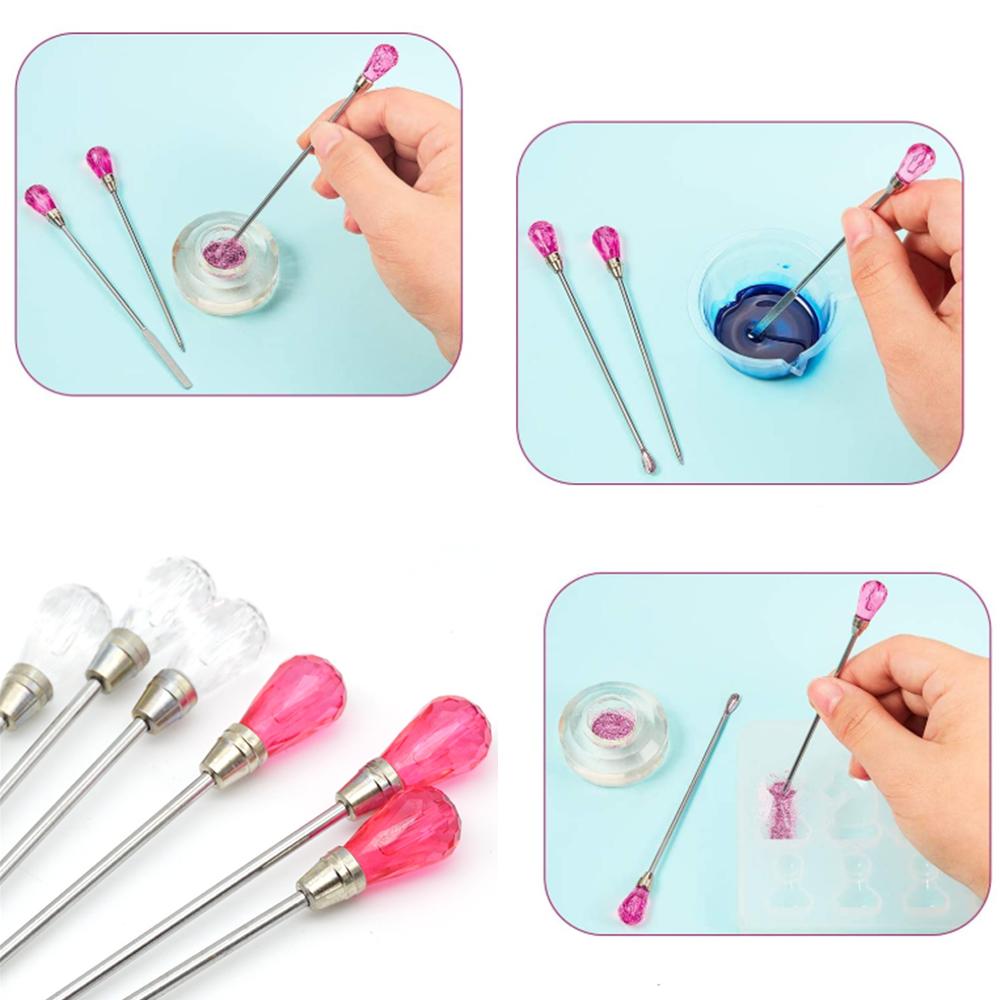 3Pcs/Set Muddler Poke Needle Spoon Tool Set for Beads Professional Silicone UV Resin Mold Epoxy Jewelry Making Nail Art Tools