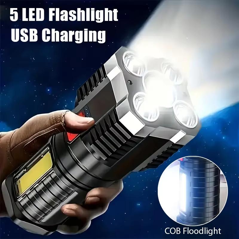 5 LED Rechargeable Flashlights with 4 Modes Power Display Waterproof Side Light for Camping, Hiking, Cycling, Fishing, Emergency