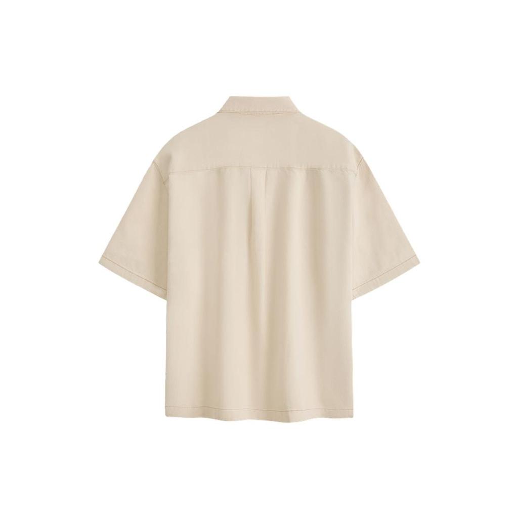 Calvin Klein Solid Color Square Pocket Single-Breasted Short Sleeve Shirt Men Tops Light-Khaki 40MM729-CXX