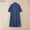 ZANZEA Damen Freizeit Hemdkleid mit Umlegekragen, locker, Sommer, Halbarm
