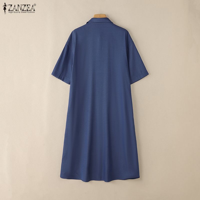 ZANZEA Damen Freizeit Hemdkleid mit Umlegekragen, locker, Sommer, Halbarm