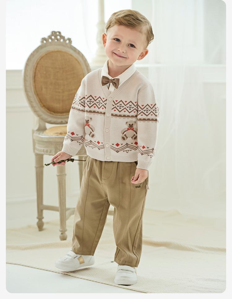 David Bella Children's Sweater Cardigan Spring Dress Boys' Pure Cotton Knitted Sweater Boys' Baby Coat Top