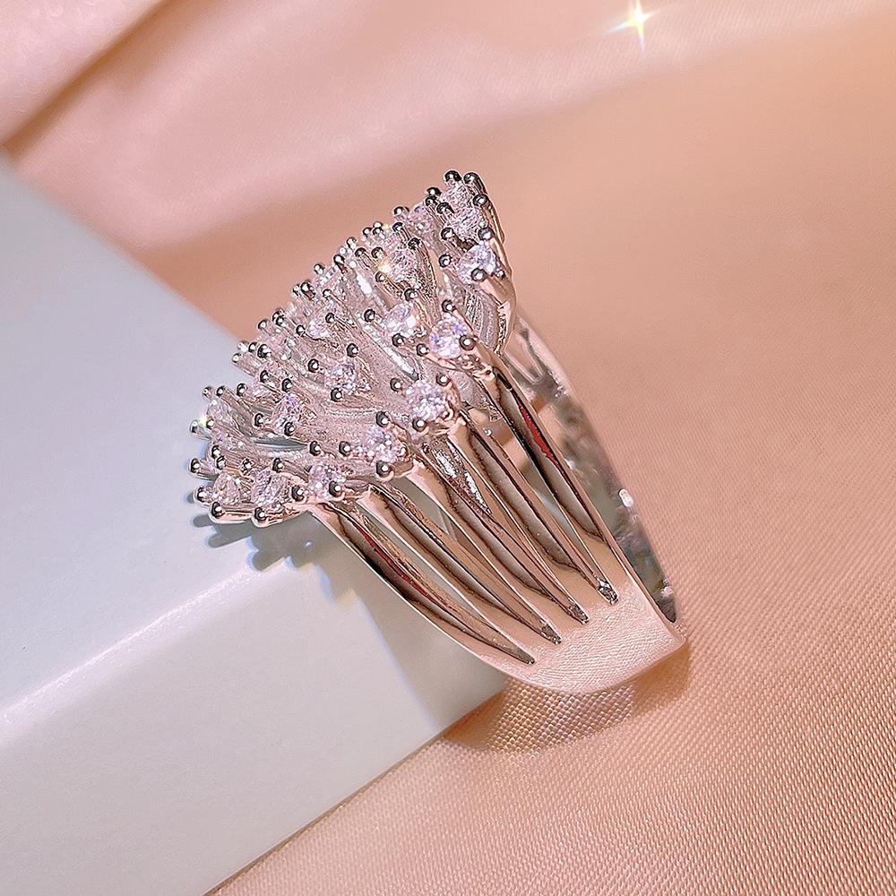 Stamp New Light Luxury Super Flash Zircon Hollow Snowflake Ring Female Party Birthday Jewelry Gift