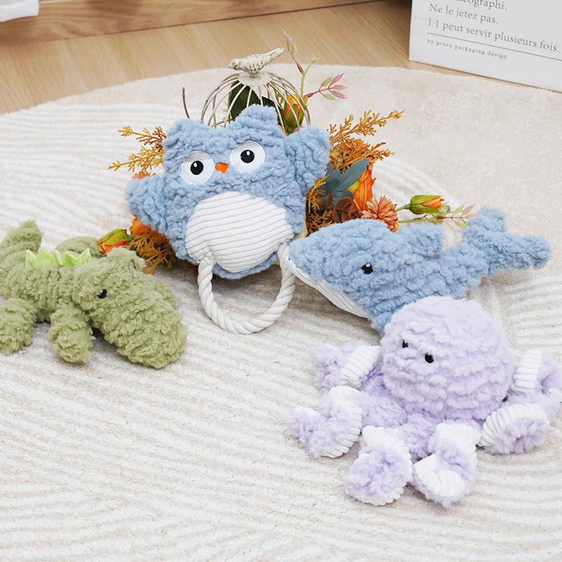 Pet Plush Toys Squeaky Sound Traning Animal Crocodile Teeth Grinding Chewing Bite Resistant Cute Cartoon Dog Toys Pet Supplies