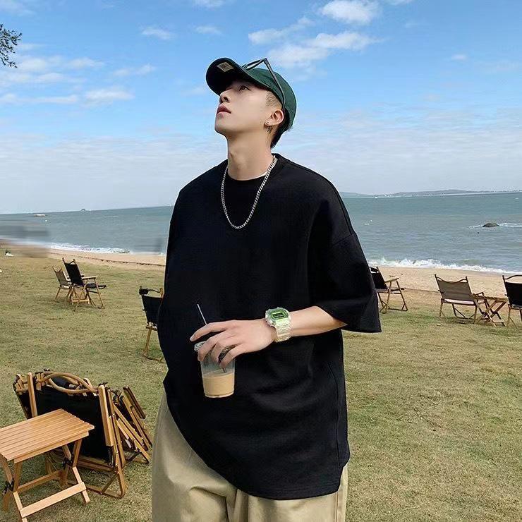 400g Heavyweight Pure Cotton Unisex Short Sleeve T-shirt - Thick, Opaque, American Style, Loose Fit, Small Collar, Plus Size.