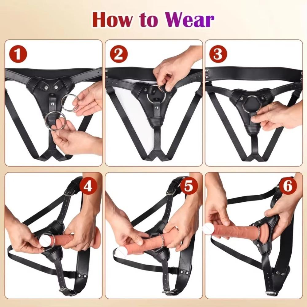Dildo Harness Adults Sex Toys for Women Men BDSM Wearable Leather Pants Men Pegging Dildo Adjustable Belt Multiple Sizes Rings