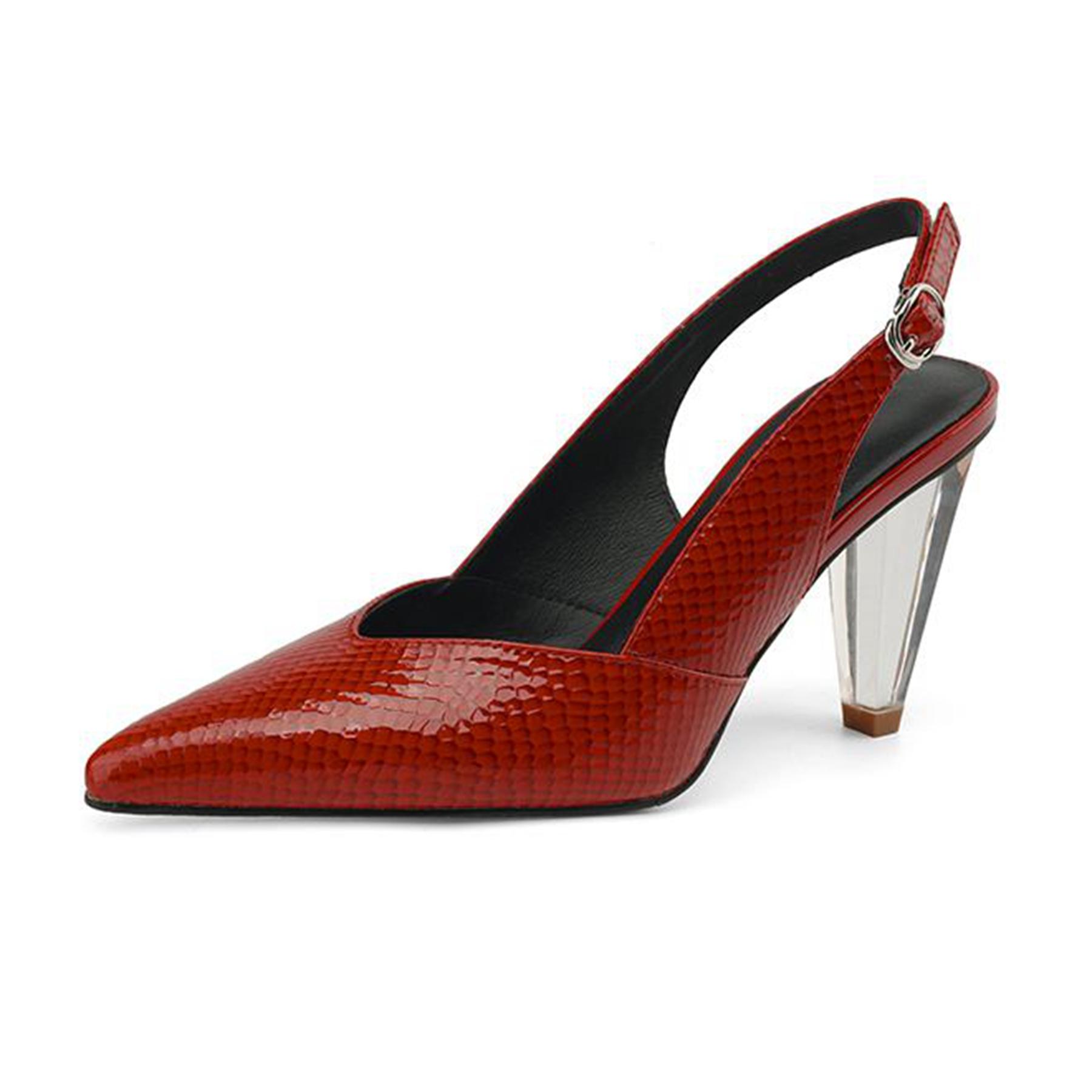 

Krazing Pot Повнозерниста шкіра з гострим носком Crystal Spike Heels Elegant Autumn Slingback Mature Summer Red Beauty Women Shallow Lofts 34 червоний