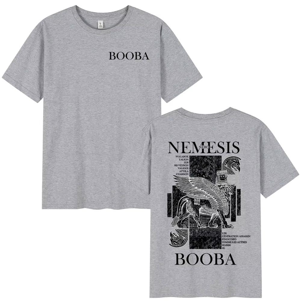 T-shirt Grafica Album Booba Nero Nemesis per Unisex Donna Moda Hiphop Estate 2026 Stampa Cotone Puro Casual