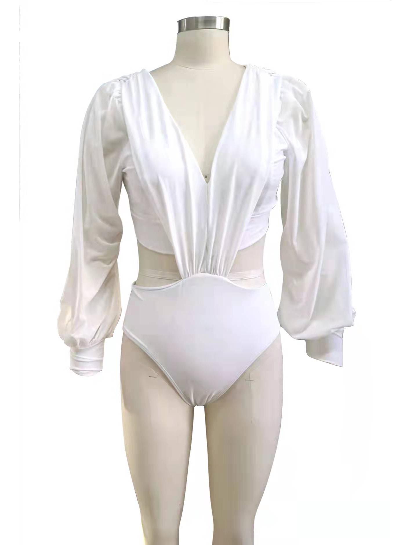 2026 Women s European & American Plus Size Long Sleeve One-Piece Bikini Extra Large белый