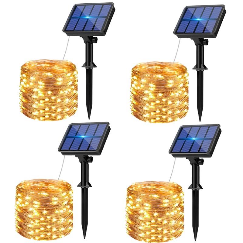 Wasserdichte Solar-Lichterketten für den Außenbereich - 1/2/4 Sets 8 Modi Funkelnd Warmweiß für Terrasse Garten Baum Hof Party Dekoration