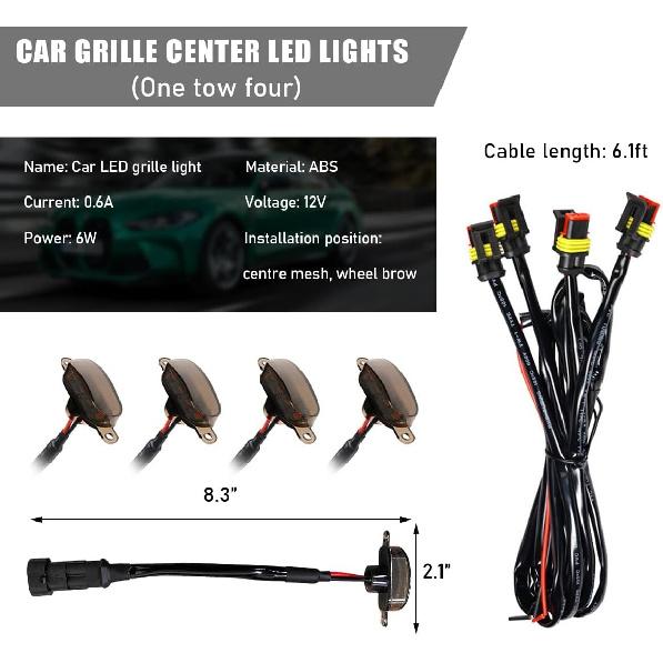 4 PCS Car Front Grille Lights, Waterproof Amber Lens LED Black & White, 4PCS