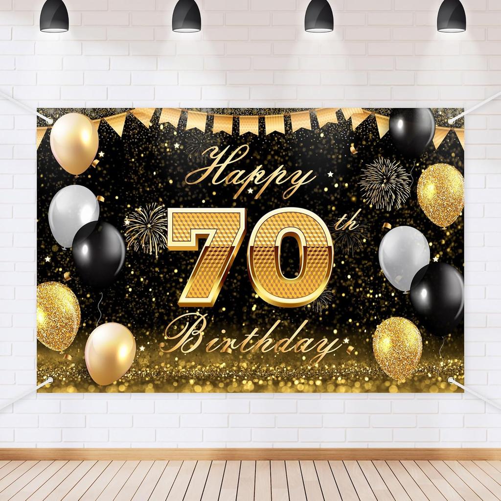 Black Gold Happy Birthday Backdrop Banner Glitter Black Gold Theme Photography Photo Prop Background Decor for Men Women Boys Girls Celebration