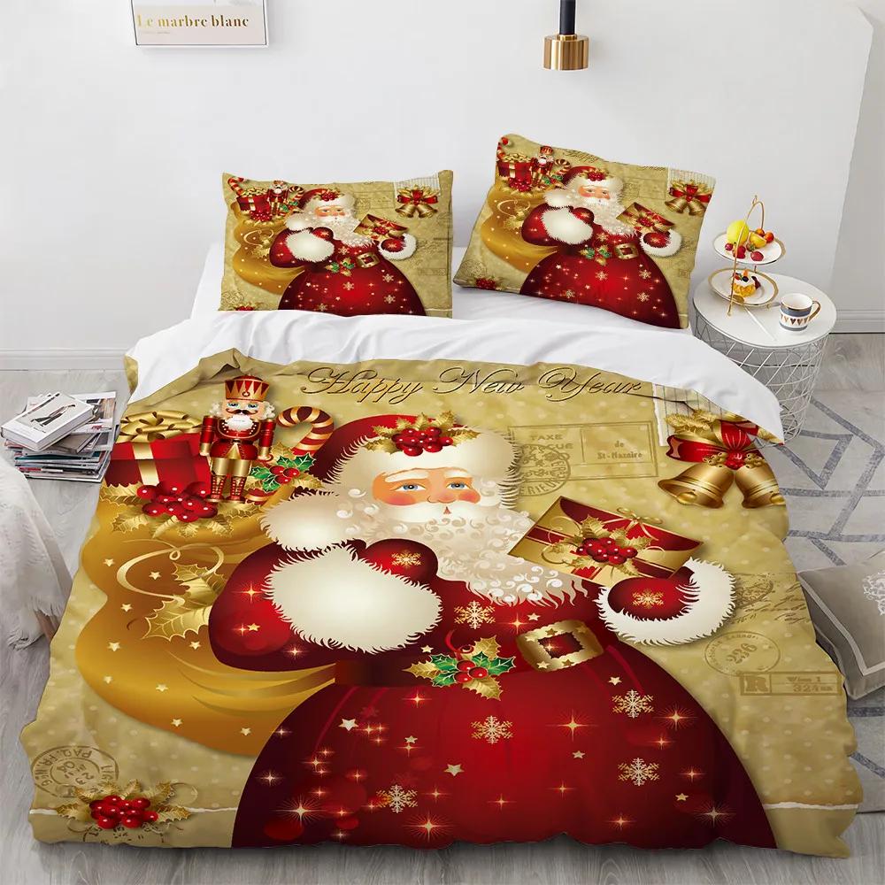 Father Christmas Bedding Home Textile North America Bed Cover Set Merry Christmas Tree King Size Kids Adult Quilt Cover Sets 3D