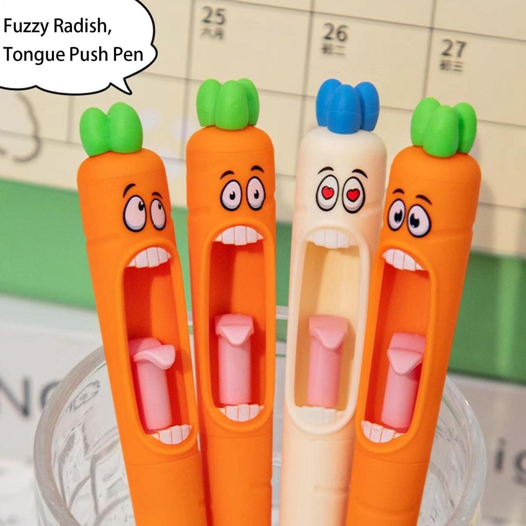 4pcs Funny Carrot Press Type Black Quick Dry Gel Pen High Value Creative Stress Relief Writing Tool for Study Office School