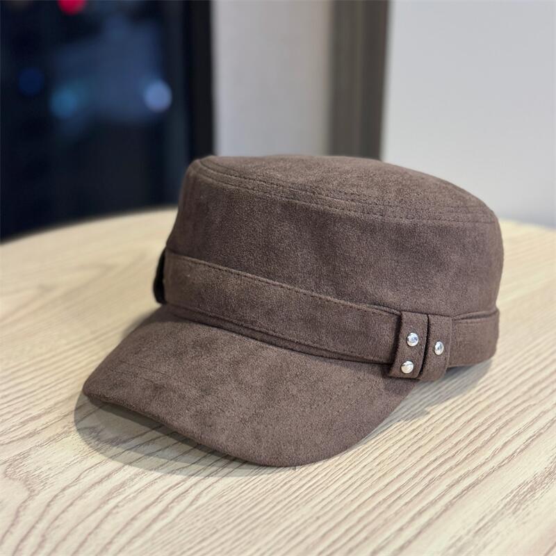 Autumn and winter retro suede flat top equestrian hat women's fashion casual face small cap temperament painter hat