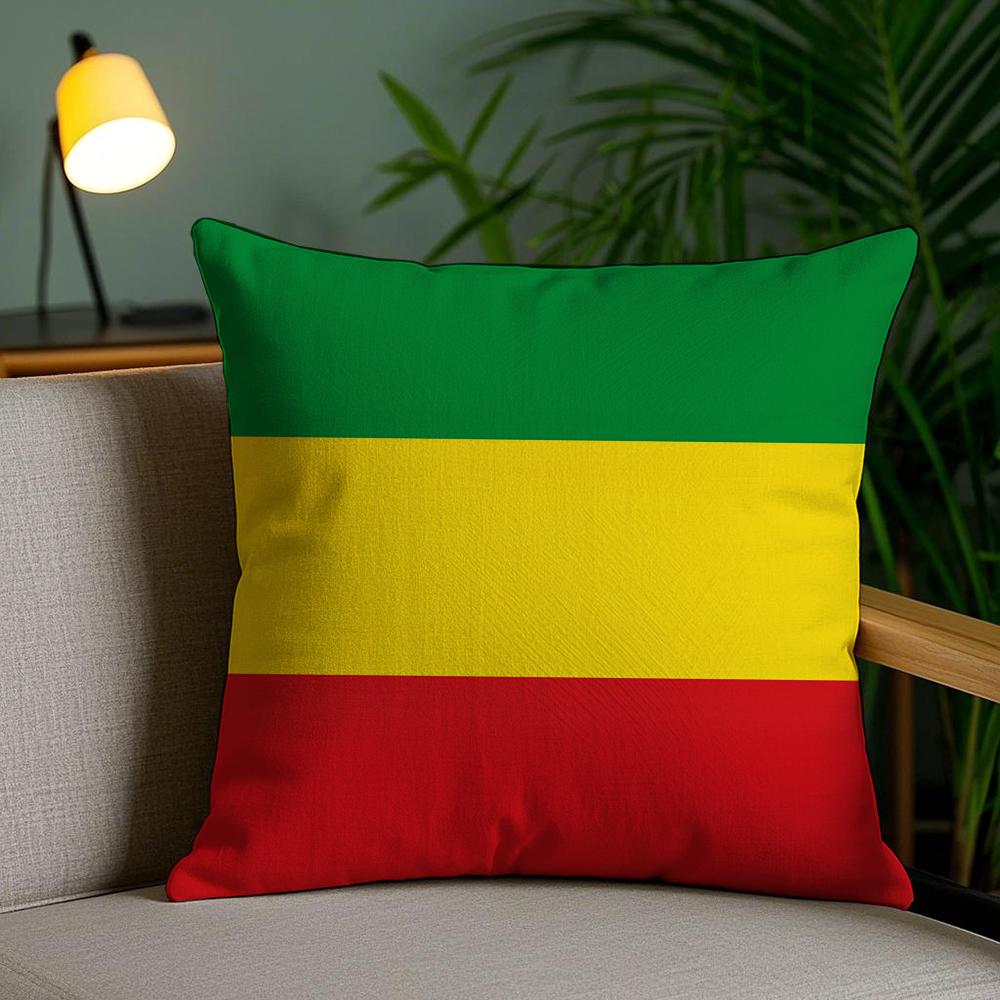 Ethiopia Historical Flag Cushion Cover Plush Fabric Soft Double-Sided Printed Invisible Zipper Sofa Pillow Case Home Decor