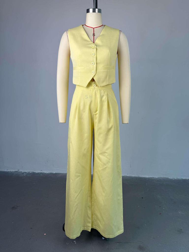 2025 Summer Women's Casual Set: Elegant Vest Tank Top & High-Waisted Wide-Leg Pants